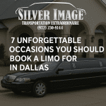 Black stretch limo outside an event venue in Dallas, promoting luxury transportation for special occasions like weddings and proms.